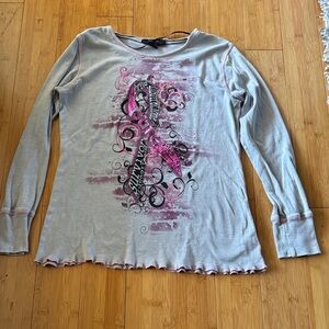 Style & Co. Gray and Pink Artistic Long Sleeve Tee